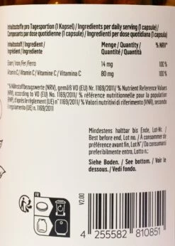 Natürliches Eisen + Vitamin C Aus Curryblatt Und Hagebutte Kapseln 180 Stück -CEREALS HOUSE Geschaft CAP 001 LABEL2 MD