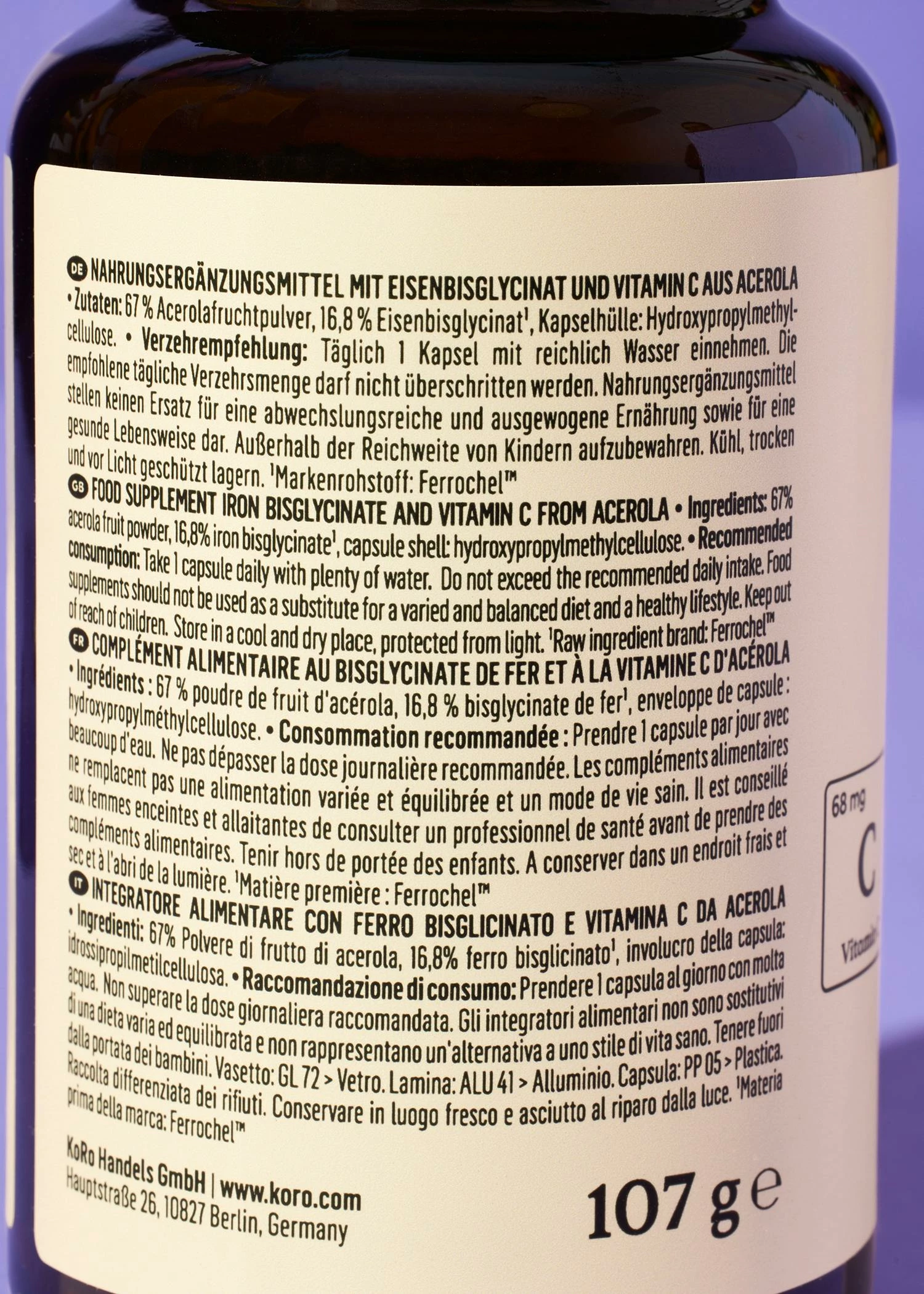 Eisenbisglycinat + Vitamin C Aus Acerola Kapseln 180 Stück 4 Eisenbisglycinat + Vitamin C Aus Acerola Kapseln 180 Stück – Bild 2