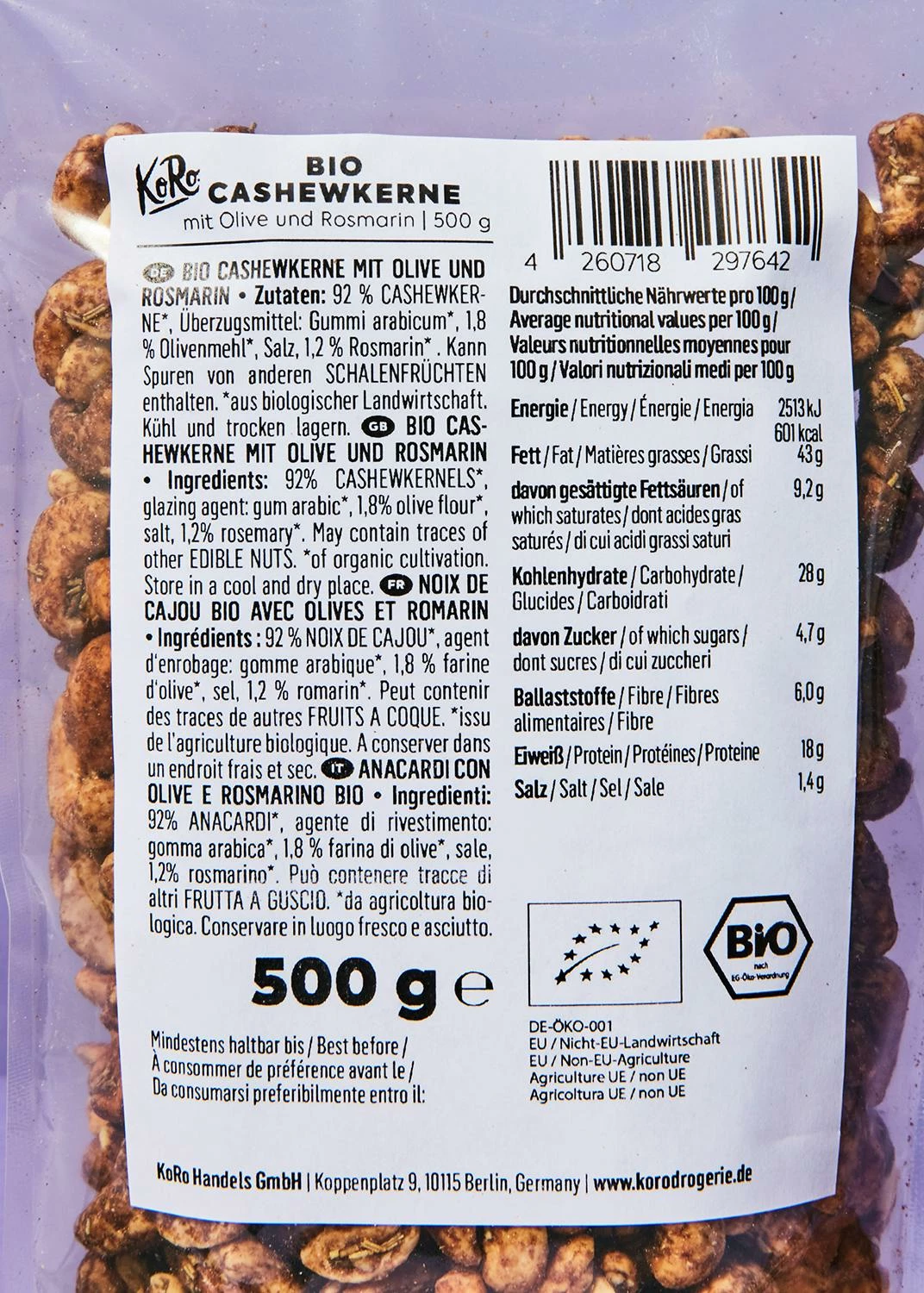 Bio Cashewkerne Mit Olive Und Rosmarin 500 G 4 Bio Cashewkerne Mit Olive Und Rosmarin 500 G – Bild 2