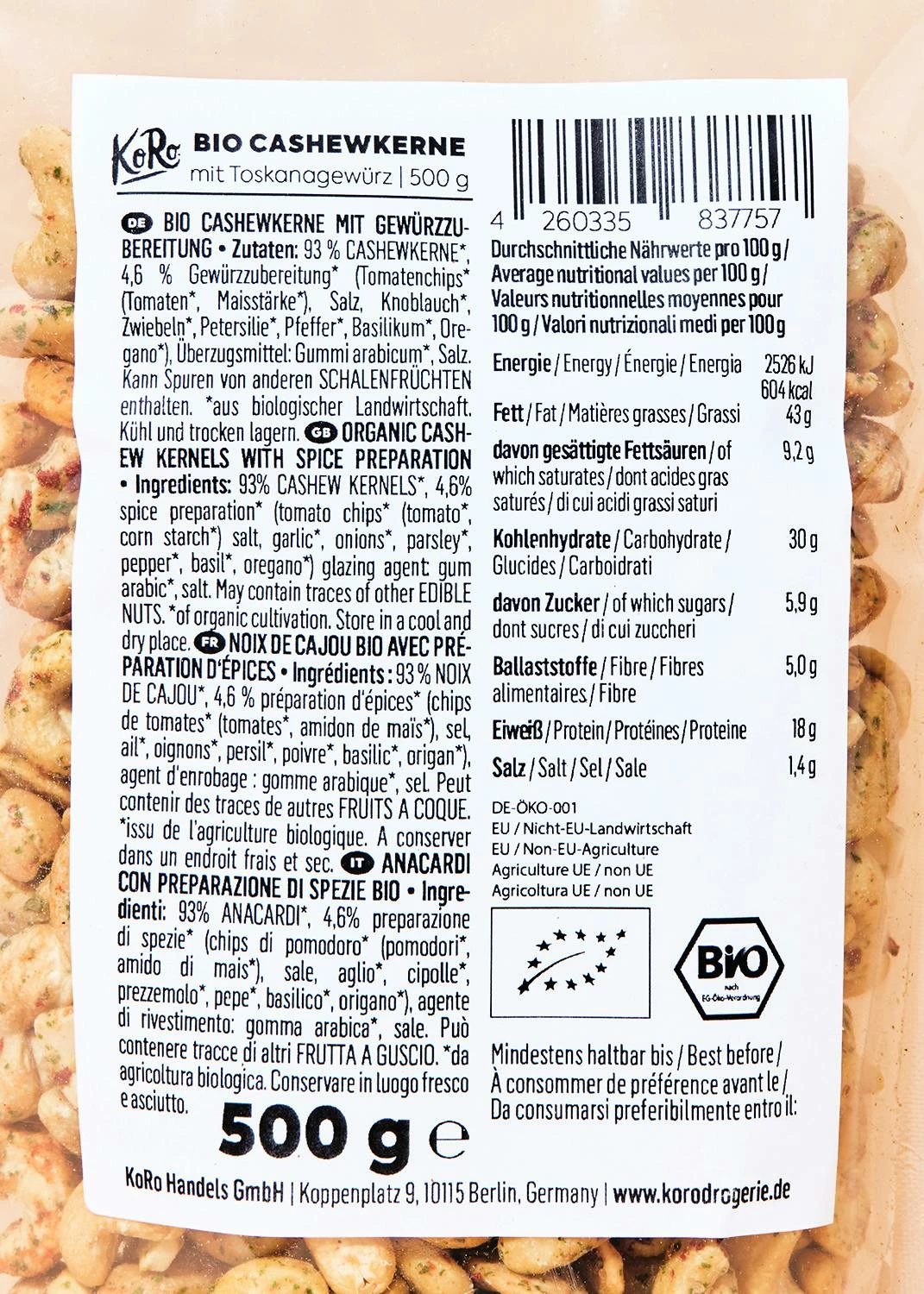 Bio Cashewkerne Mit Toskanagewürz 500 G 4 Bio Cashewkerne Mit Toskanagewürz 500 G – Bild 2