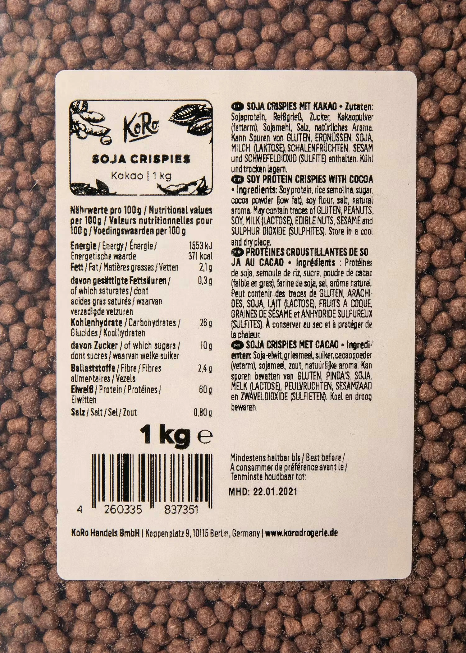 Soja Protein Crispies 58 % Mit Kakao 1 Kg 4 Soja Protein Crispies 58 % Mit Kakao 1 Kg – Bild 2