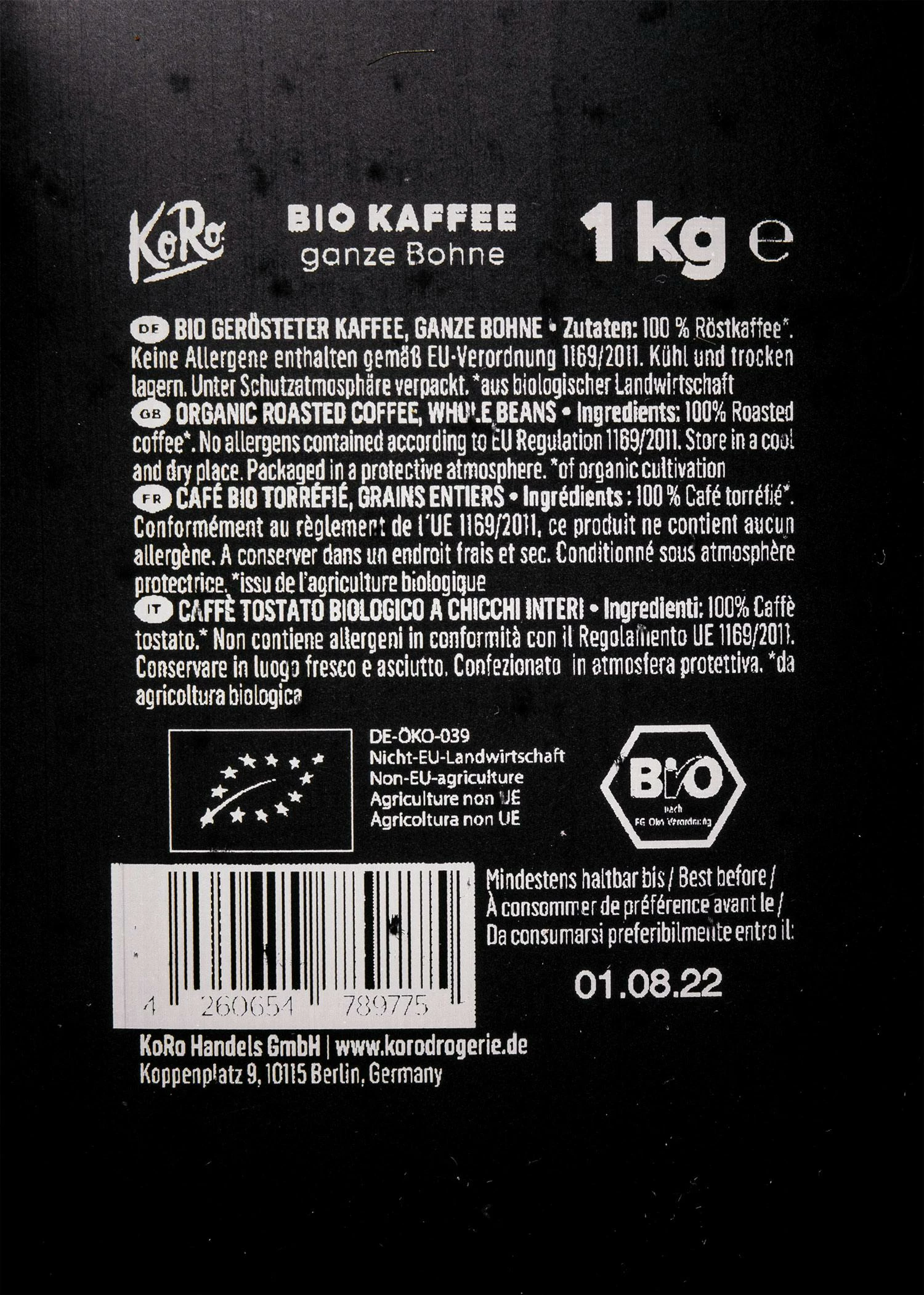 Bio Kaffee Crema Ganze Bohne 1 Kg 4 Bio Kaffee Crema Ganze Bohne 1 Kg – Bild 2